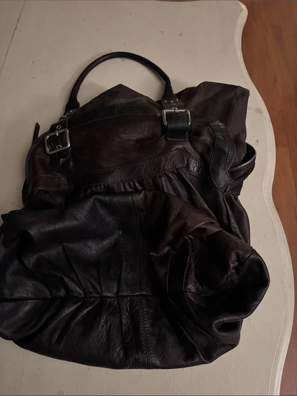 Sundance Chocolate Brown Gathered Leather Hobo Tote